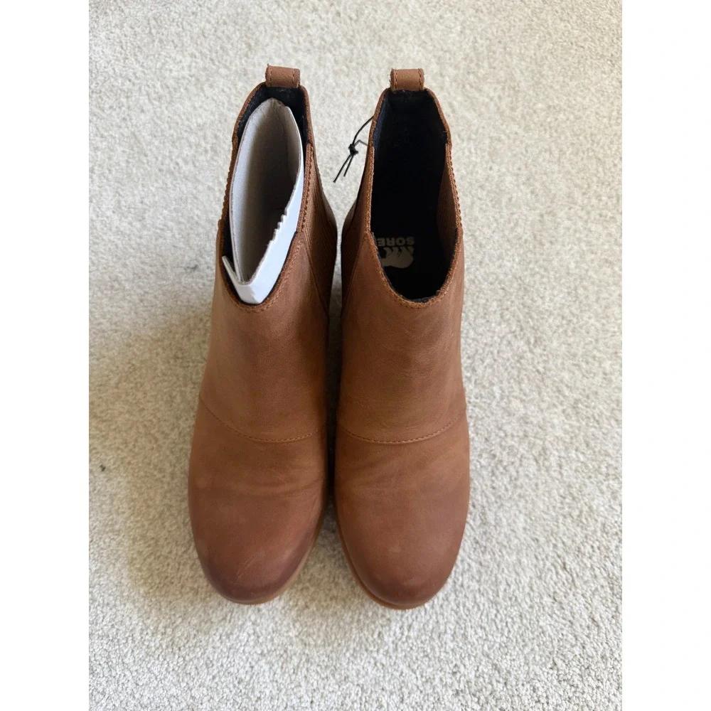 SOREL Joan Rhapsody Chelsea Wedge Boots Velvet Tan‎ Waterproof Leather Womens 9
